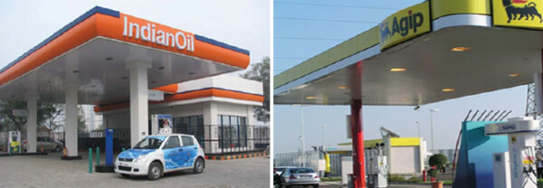 인도 Delhi에 상용화된 HCNG 충전소,Indian Oil(왼쪽), 이탈리아 Montova에 위치한 HCNG, 수소 복합충전소, Agip Oil