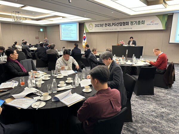 한국LPG산업협회 정기총회에서 대의원들이 올해 사업계획을 수립하고 있다.