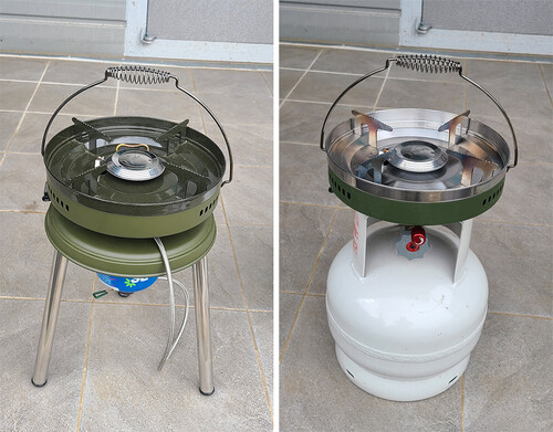 동성세이프가 신제품으로 출시한 이소부탄 연소기(왼쪽)와 3kg 직결식 프로판 연소기.