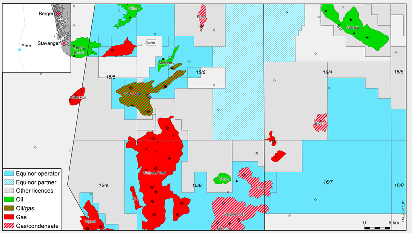 에퀴노르가 개발 중인 북해 가스전 지도