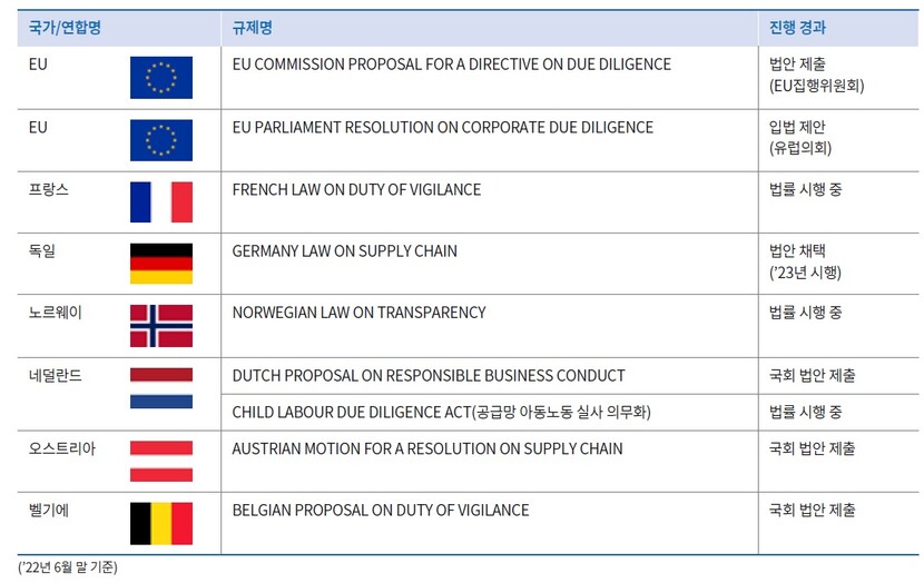 EU 및 주요 회원국 ‘공급망 ESG진단/실사’ 법제화 동향